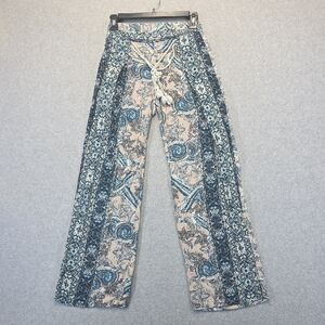 Gypsies & Nomads Boho Paisley Wide Leg Pants Tassel Tie Waist Size S